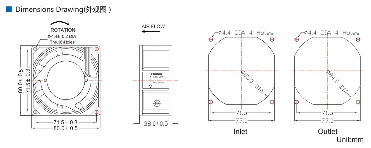 ac axial fan 8038